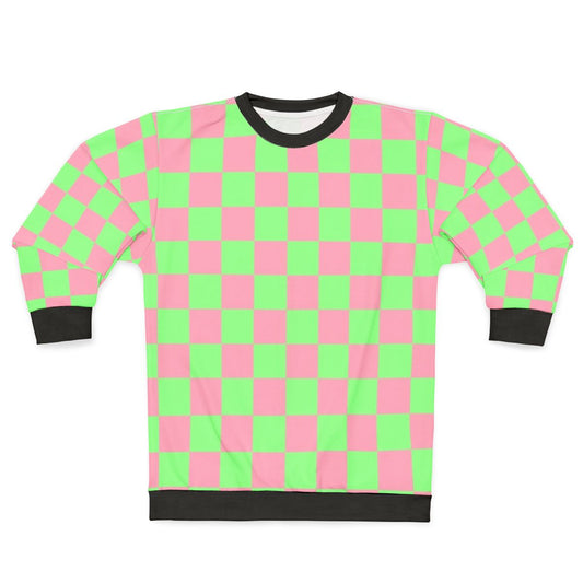 Retro Aesthetic Pink and Green Checkered Y2K Pattern Sweatshirt
