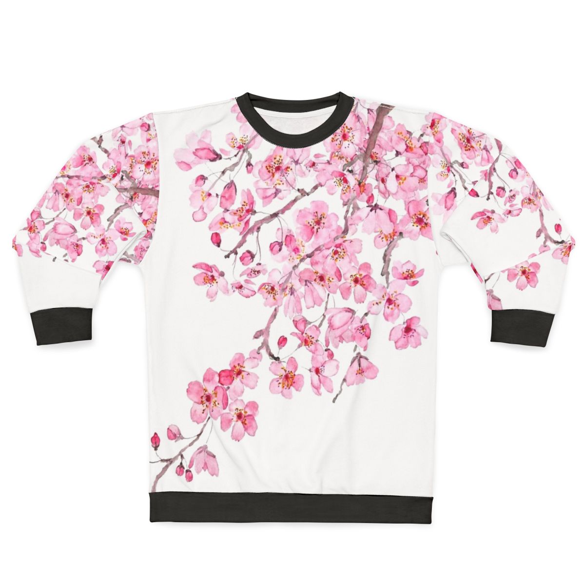 Elegant pink cherry blossom watercolor floral sweatshirt