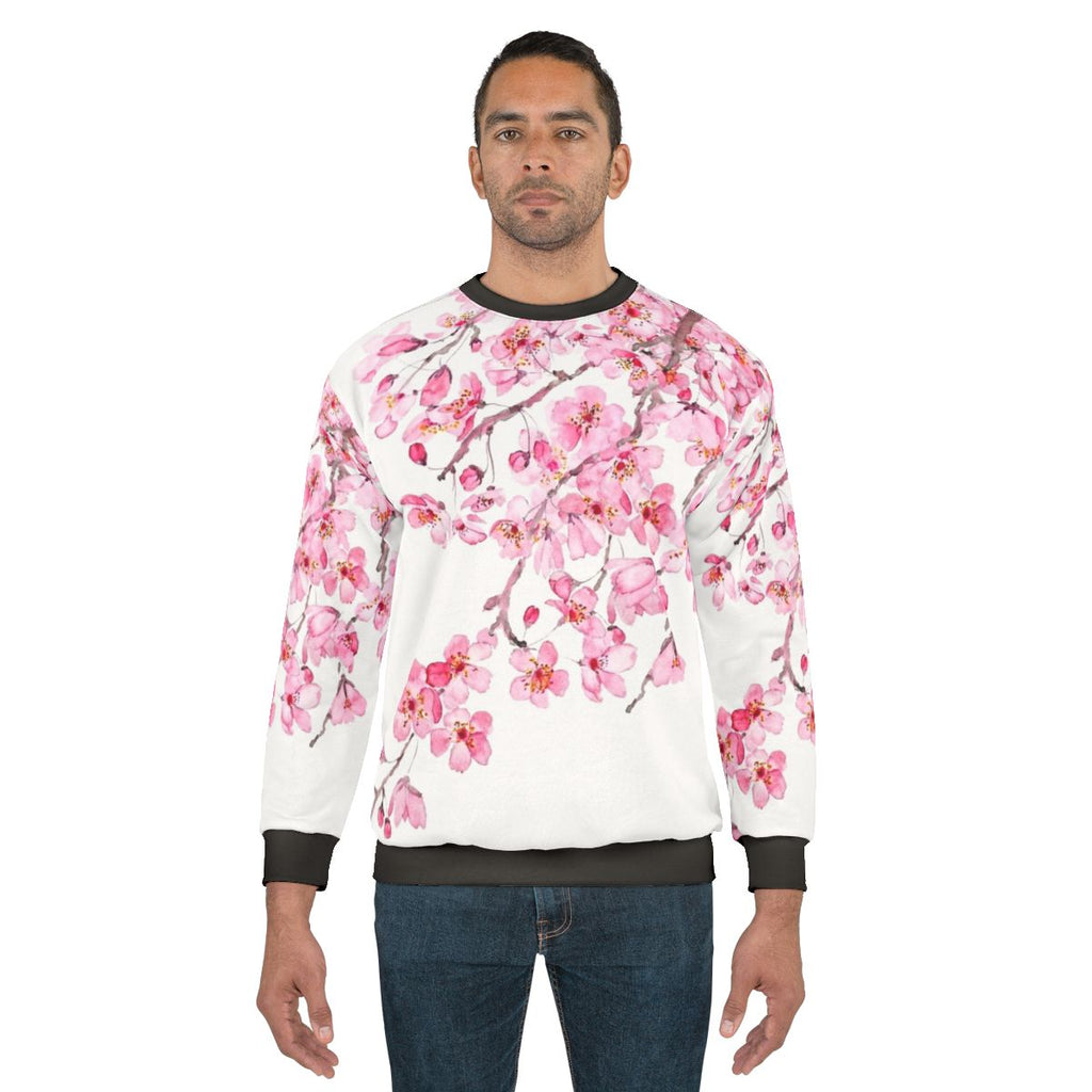 Elegant pink cherry blossom watercolor floral sweatshirt