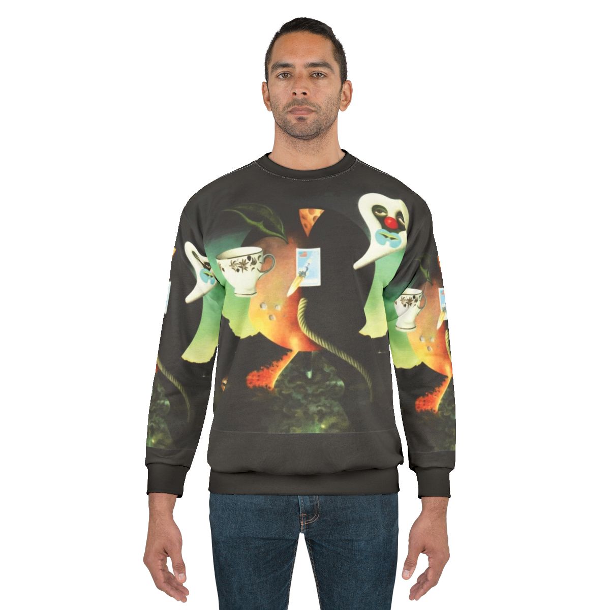 Retro pink moon sweatshirt with vintage folk design