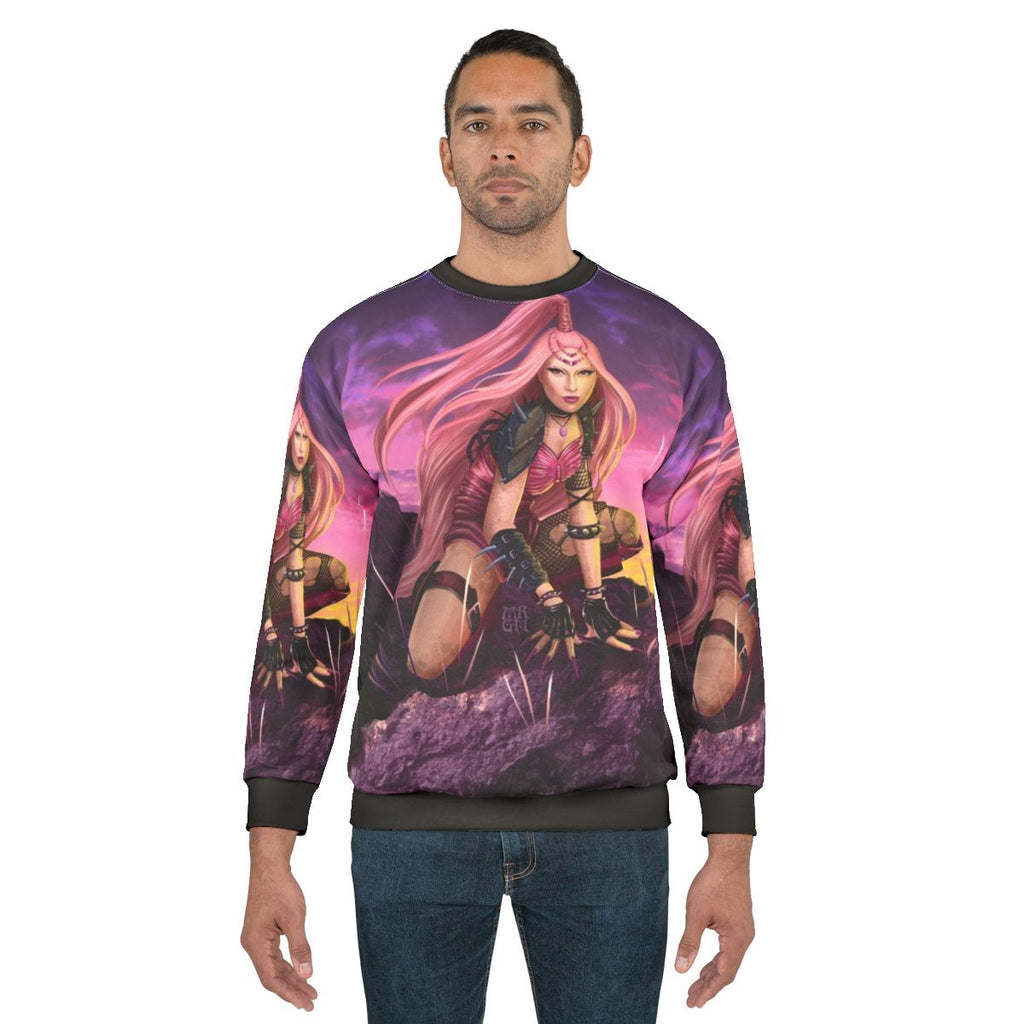 Pink Warrior Sweatshirt with Fantasy Punk Design