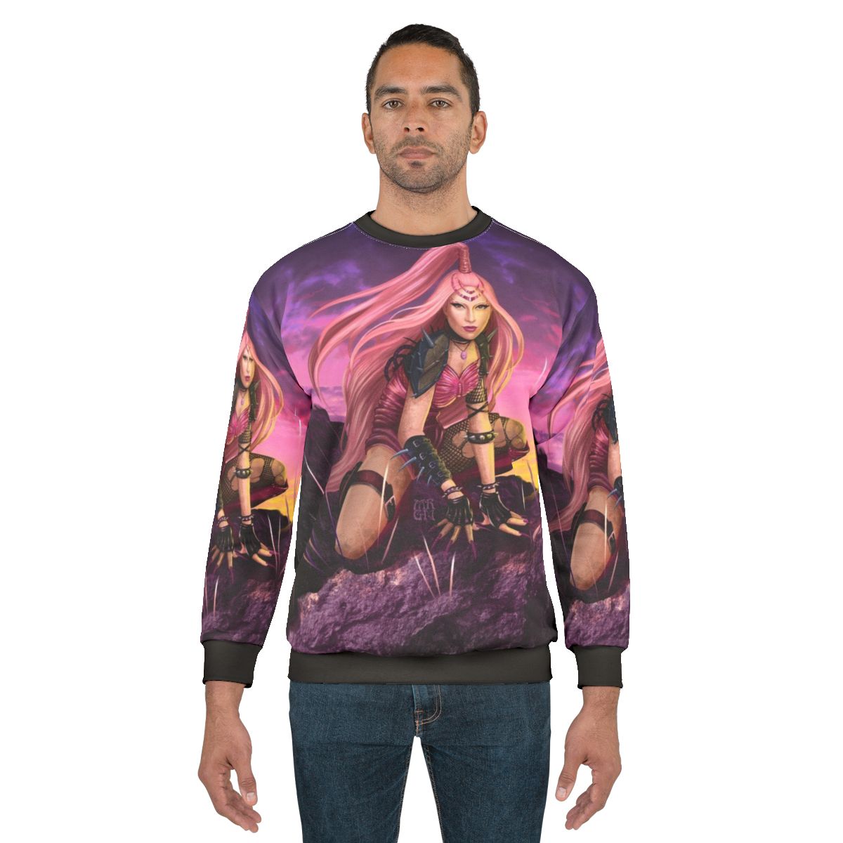 Pink Warrior Sweatshirt with Fantasy Punk Design
