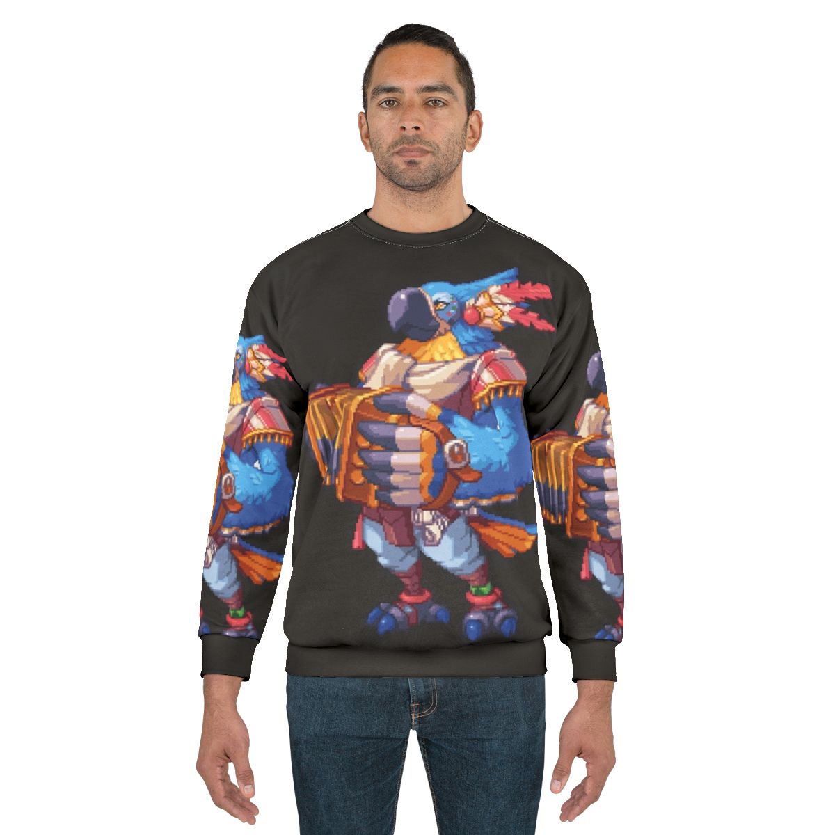 Pixel Kass Sweatshirt - Botw Inspired Pixel Art Blue Bird Design