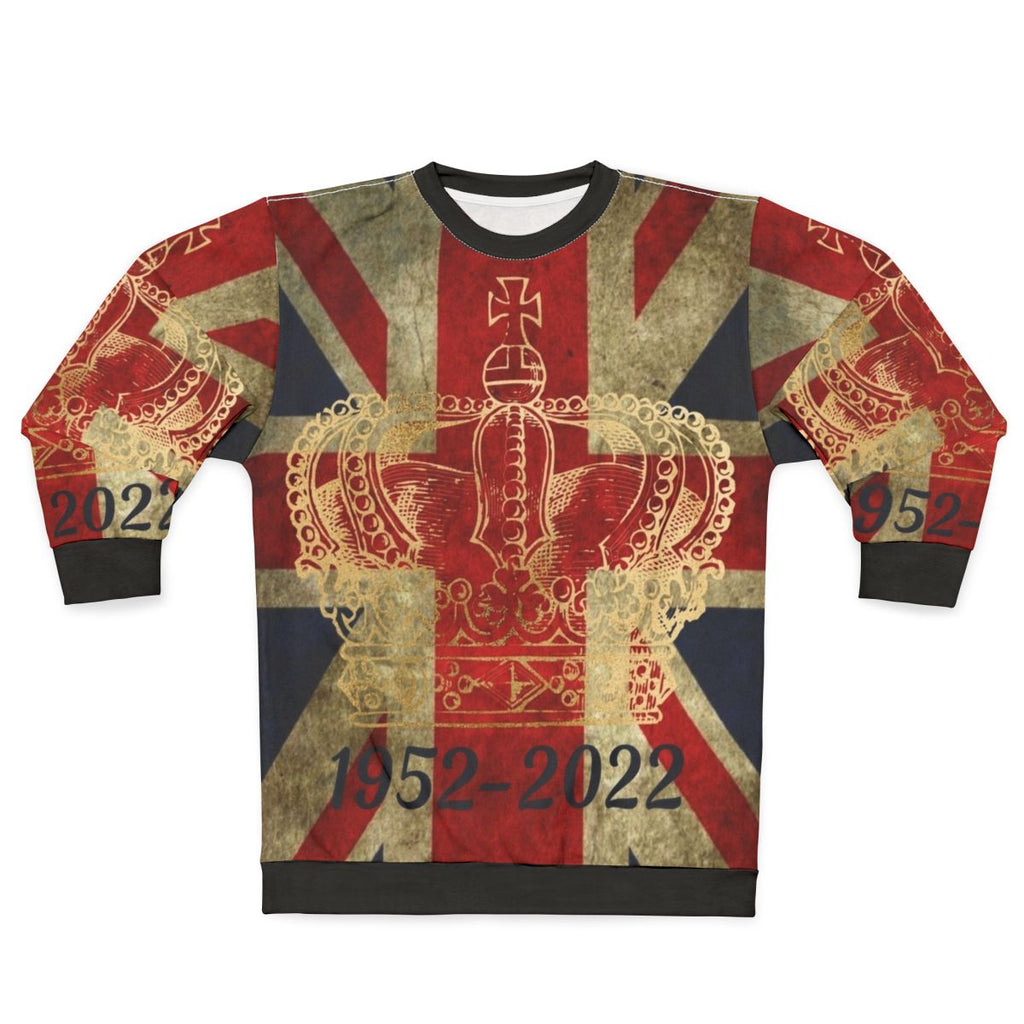 Platinum Jubilee Sweatshirt Featuring Queen Elizabeth II, Union Jack Flag, and Crown