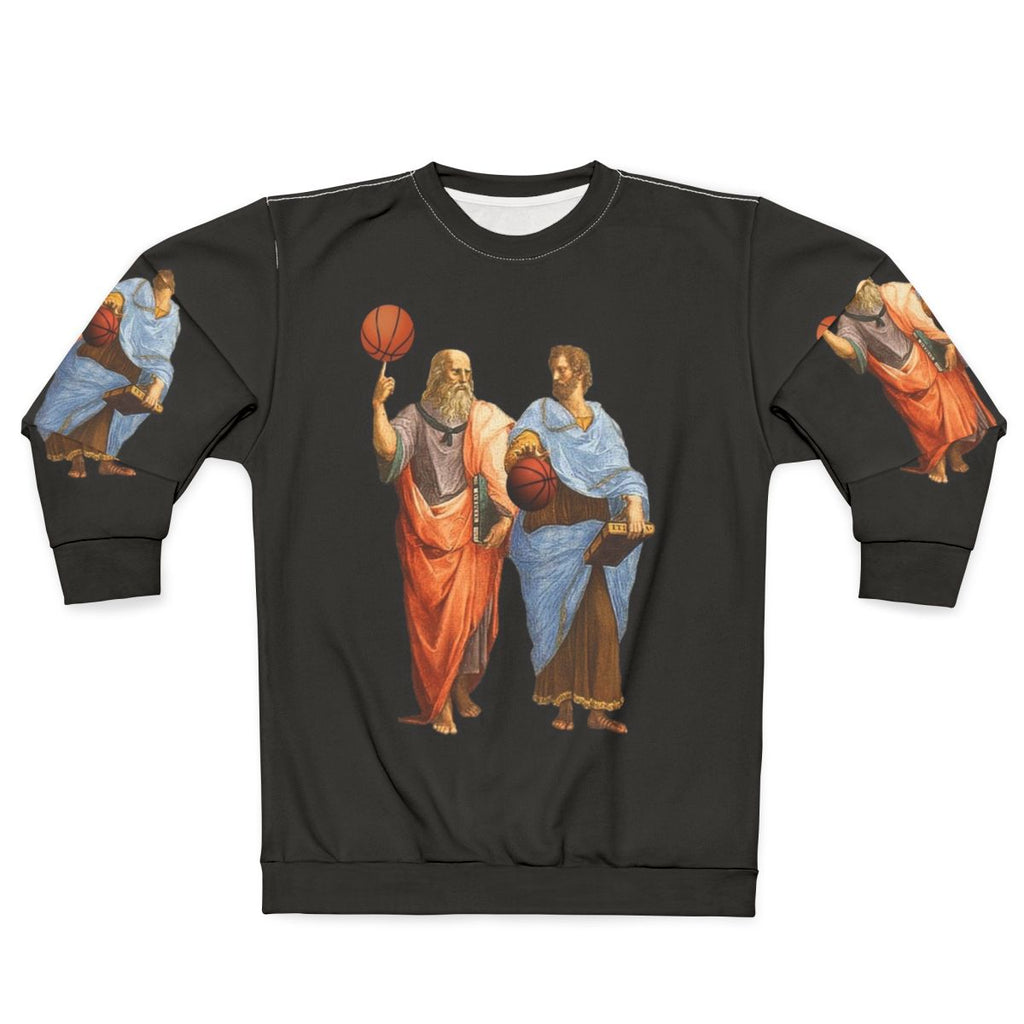 Plato vs Aristotle Basketball Sweatshirt with Philosophical Humor