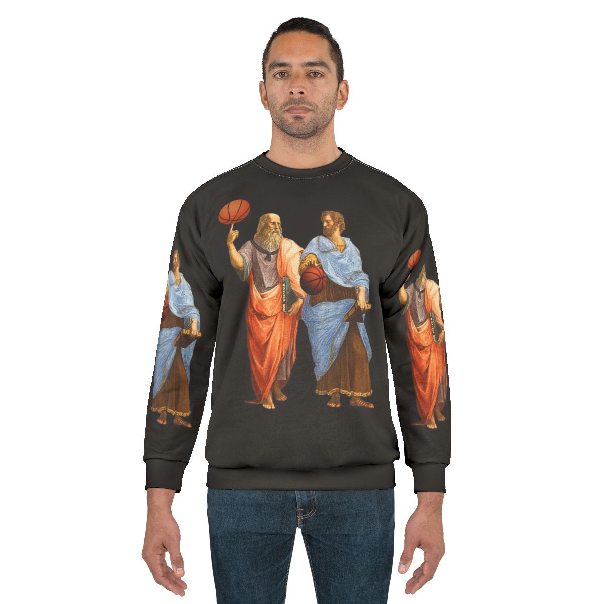 Plato vs Aristotle Basketball Sweatshirt with Philosophical Humor