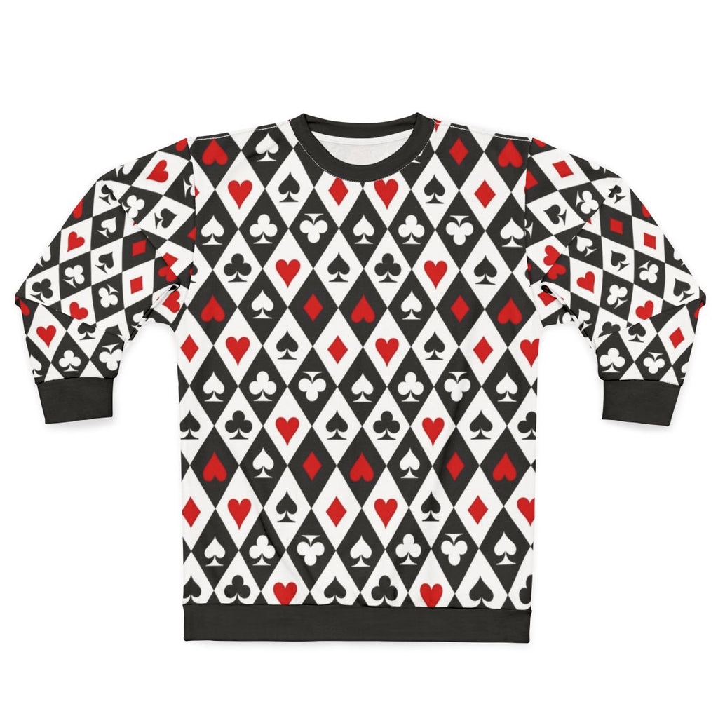 Playing cards suit symbols design on black sweatshirt