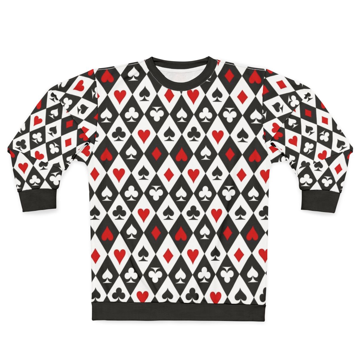 Playing cards suit symbols design on black sweatshirt