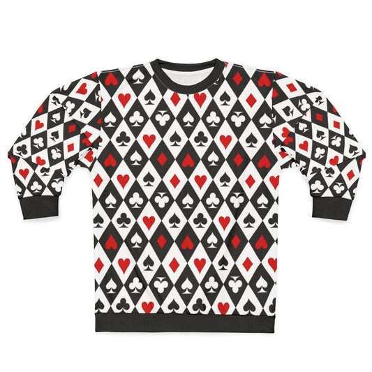 Playing cards suit symbols design on black sweatshirt