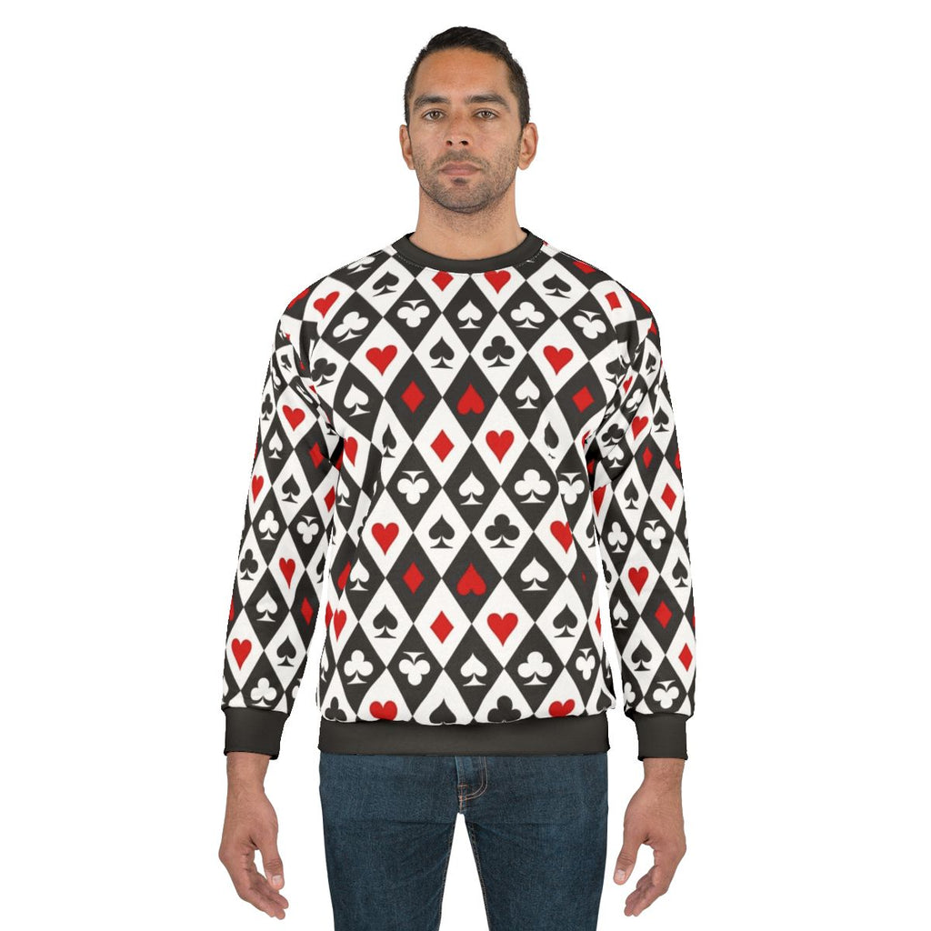 Playing cards suit symbols design on black sweatshirt