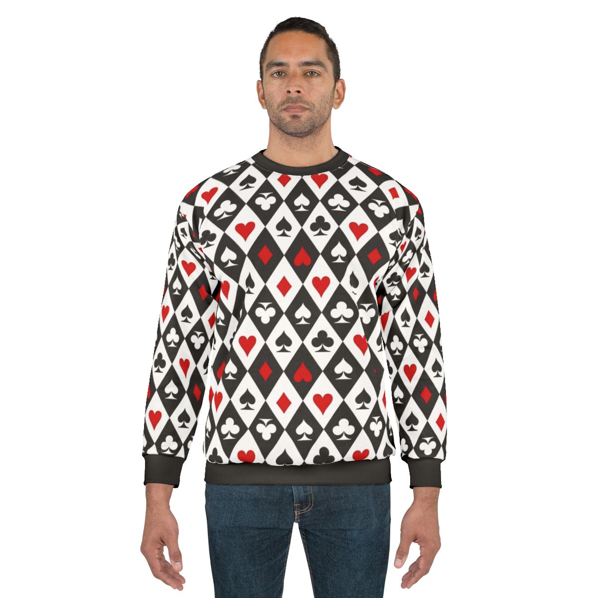 Playing cards suit symbols design on black sweatshirt