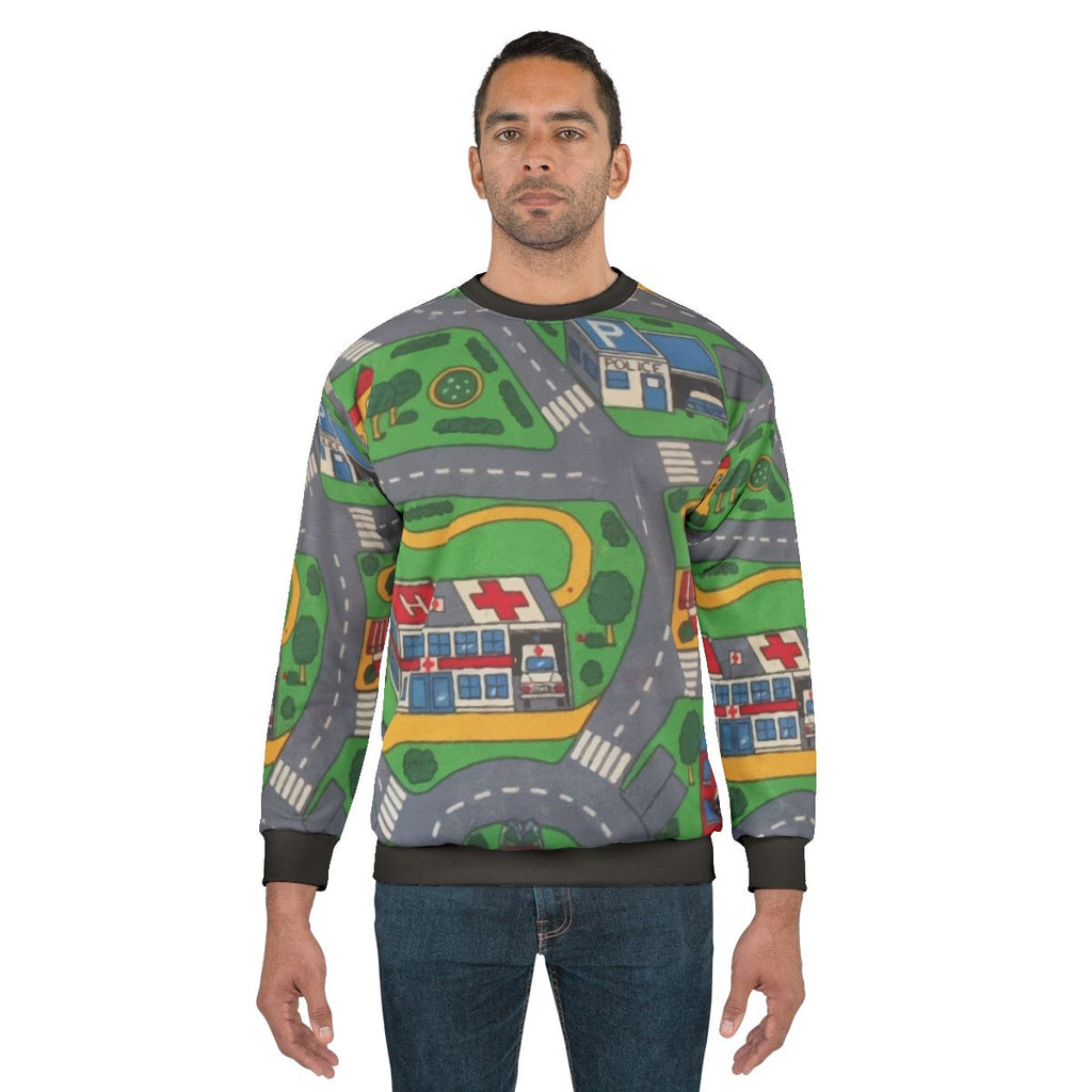 Playmat sweatshirt with retro gaming and nostalgic design