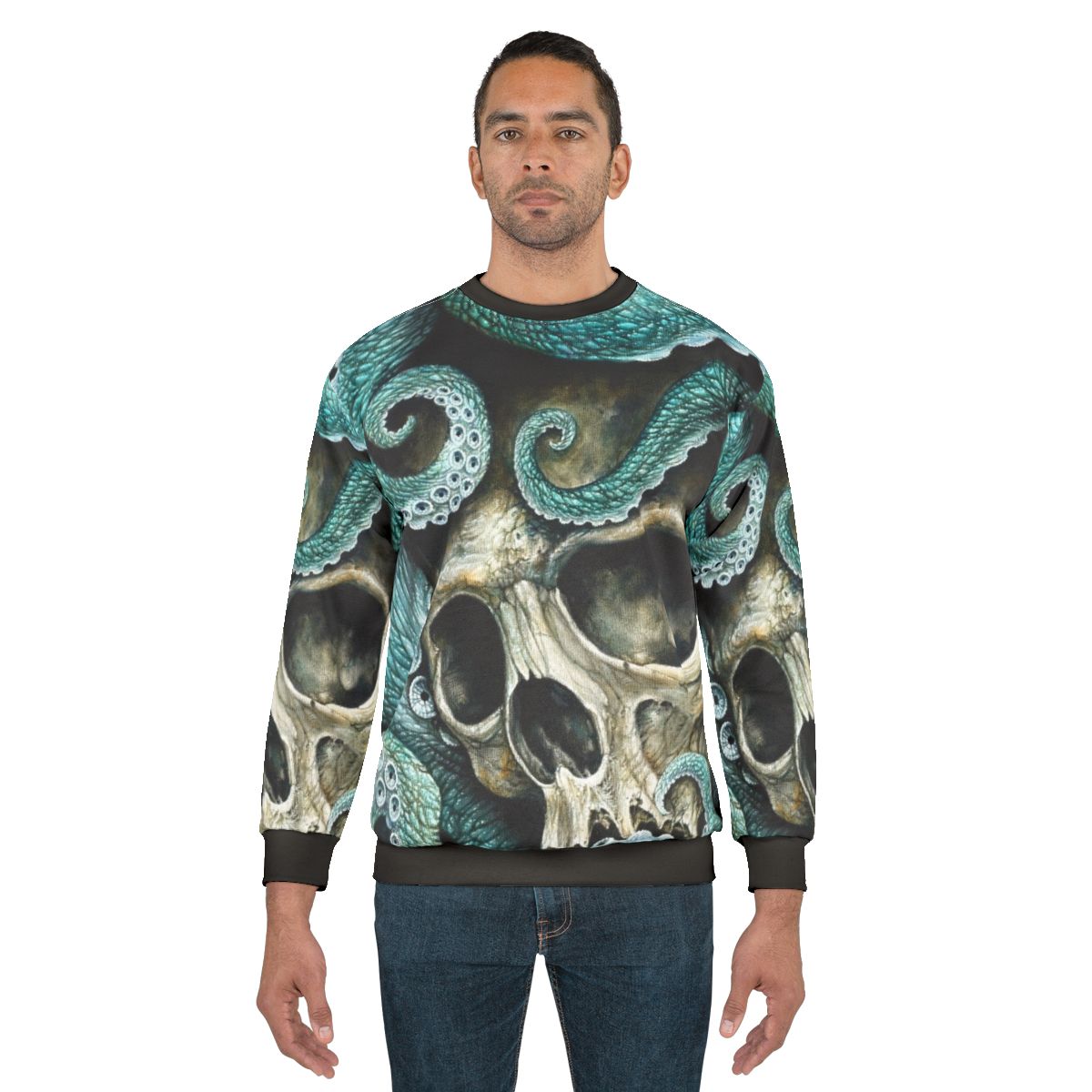 Skull and ocean themed sweatshirt with focus keyword "skull sweatshirt"