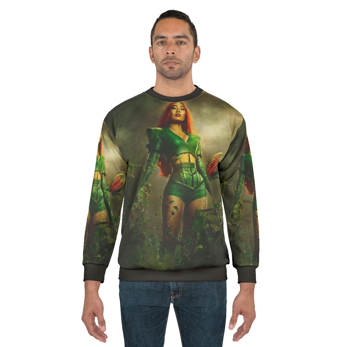 Poison Ivy inspired superhero sweatshirt with ivy and plant design
