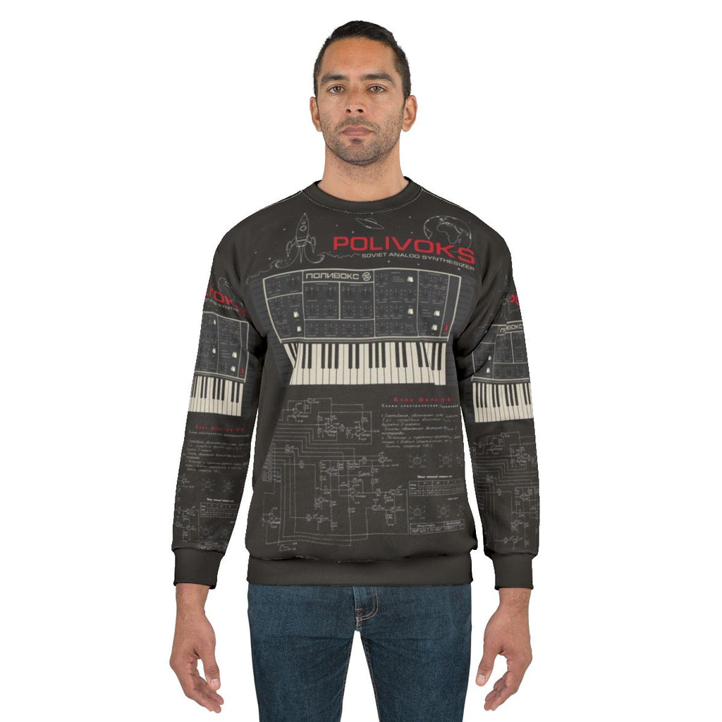 Polivoks space sweatshirt with vintage Soviet and electronic music design