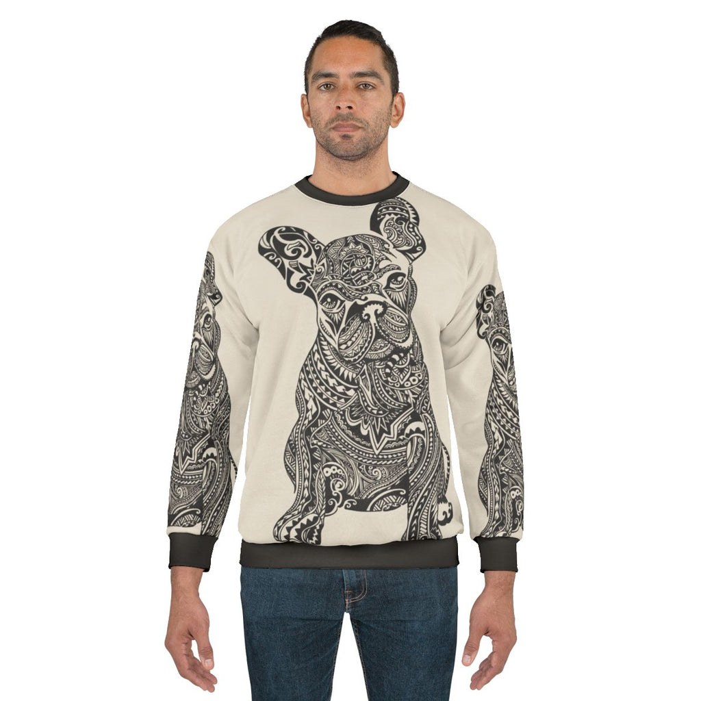 Polynesian French Bulldog Sweatshirt with Tattoo Inspired Design