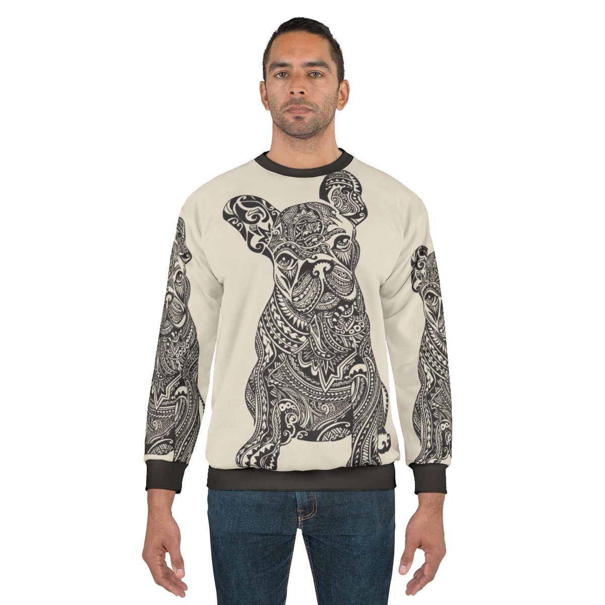Polynesian French Bulldog Sweatshirt with Tattoo Inspired Design