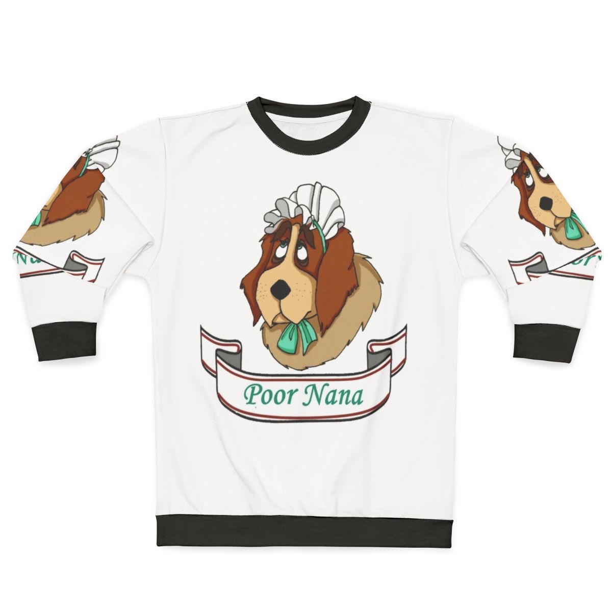 Cozy 'Poor Nana' cartoon character sweatshirt inspired by the Peter Pan story