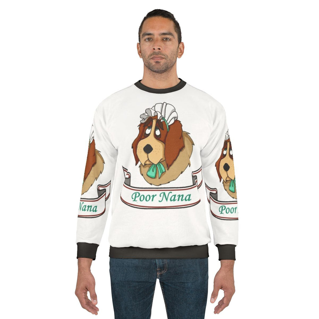 Cozy 'Poor Nana' cartoon character sweatshirt inspired by the Peter Pan story