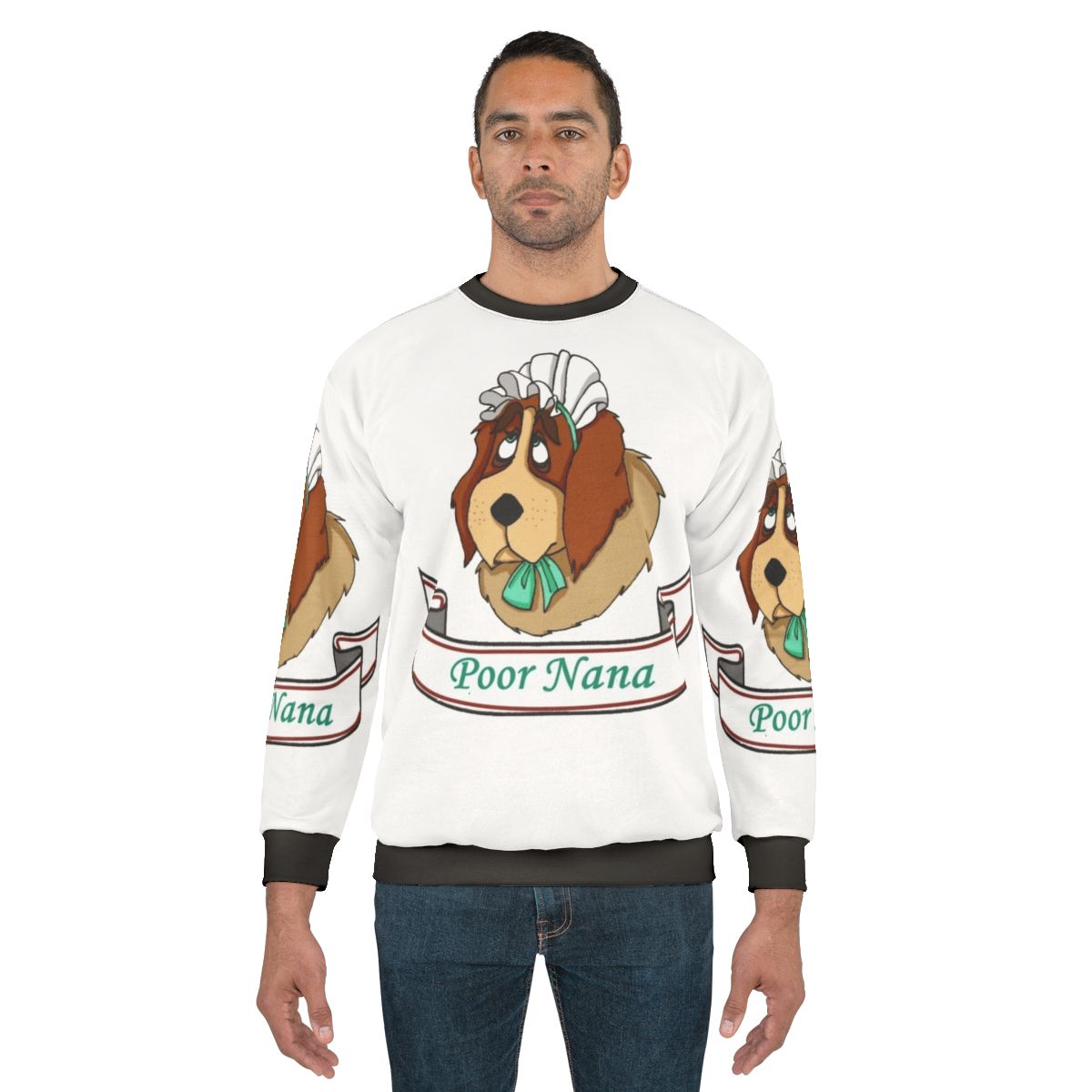 Cozy 'Poor Nana' cartoon character sweatshirt inspired by the Peter Pan story