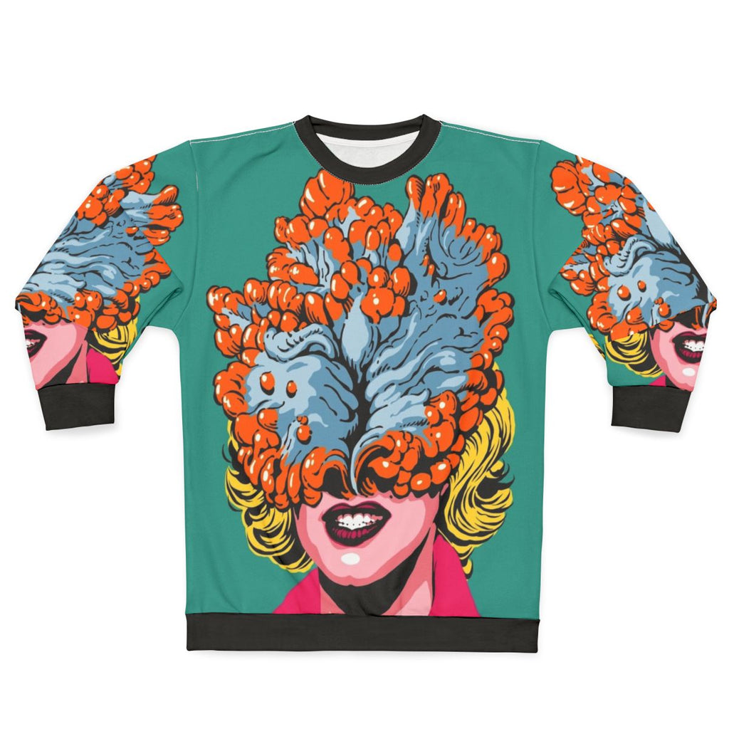 Pop art fungus design on a cozy sweatshirt