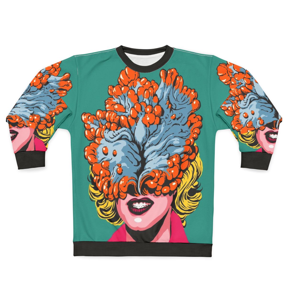 Pop art fungus design on a cozy sweatshirt