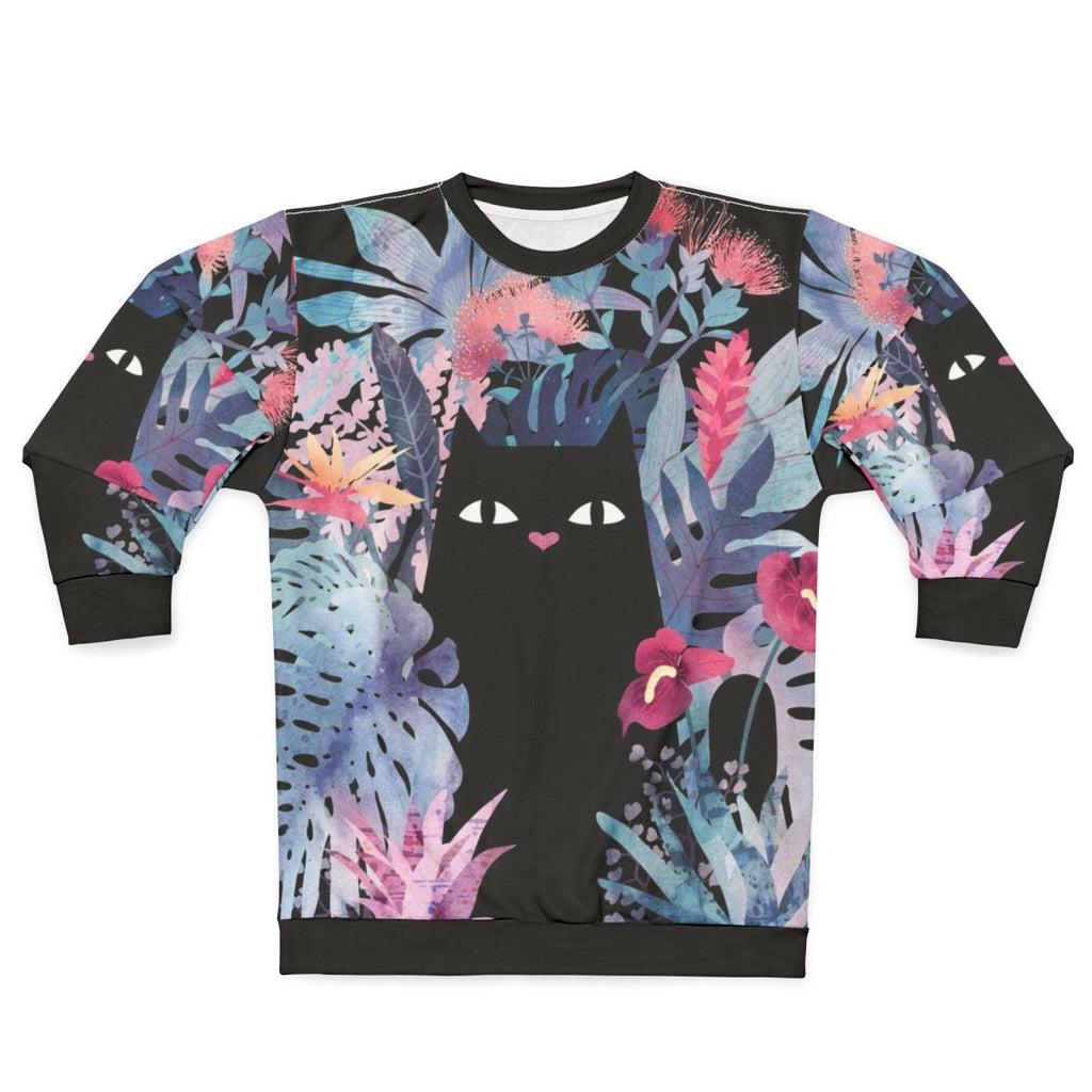 Pastel black velvet floral cat sweatshirt