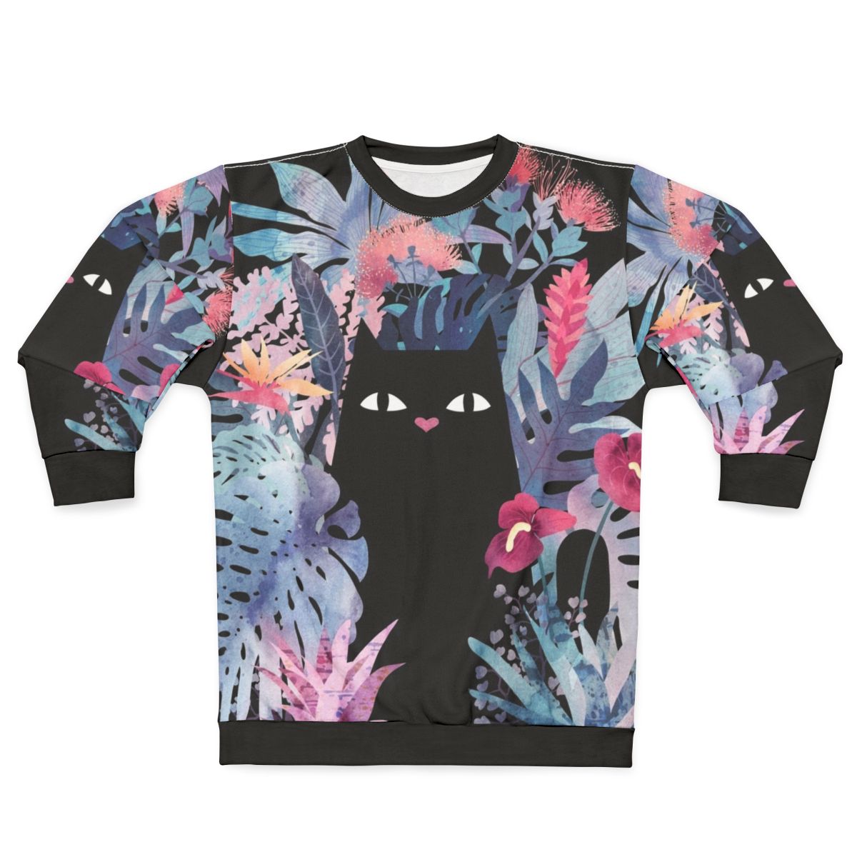 Pastel black velvet floral cat sweatshirt