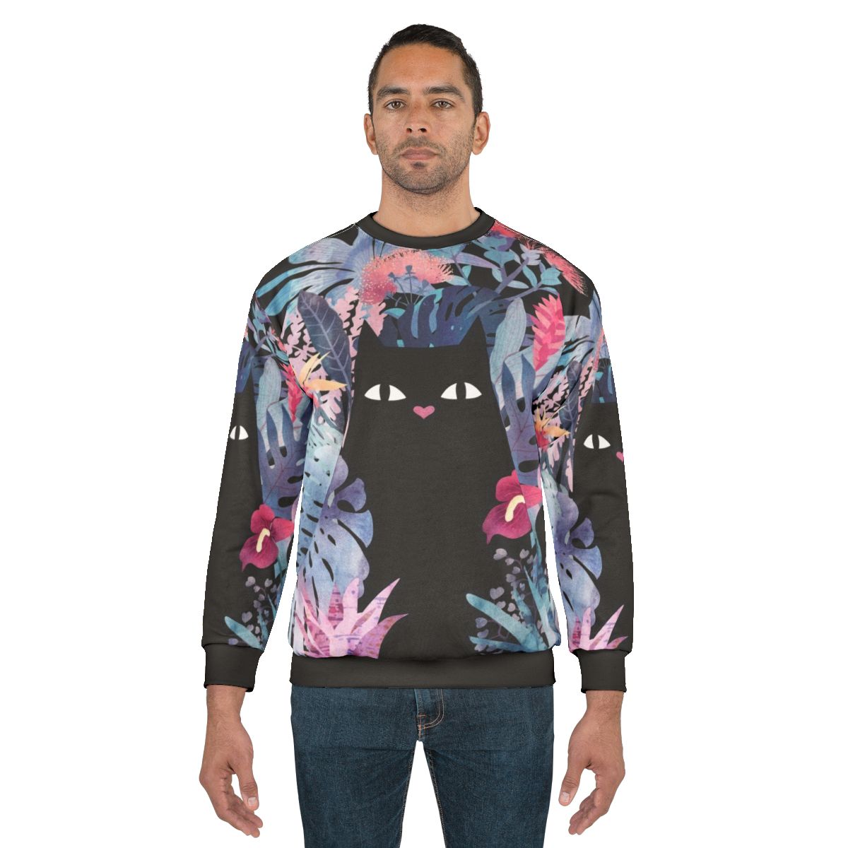 Pastel black velvet floral cat sweatshirt