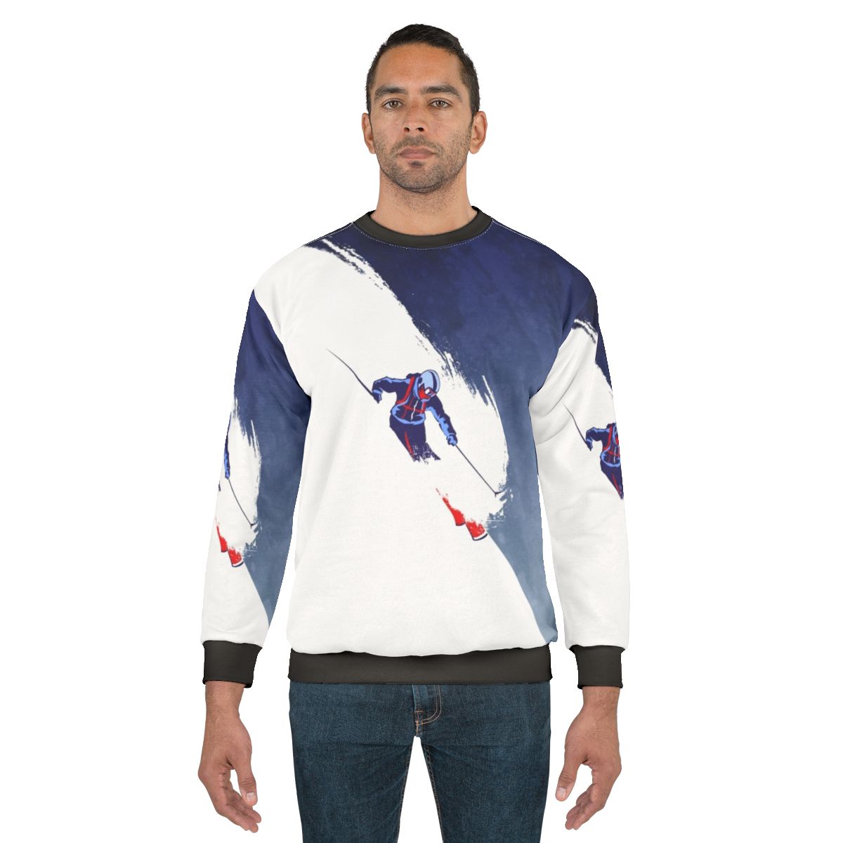 Powder skiing sweatshirt with vintage ski illustration