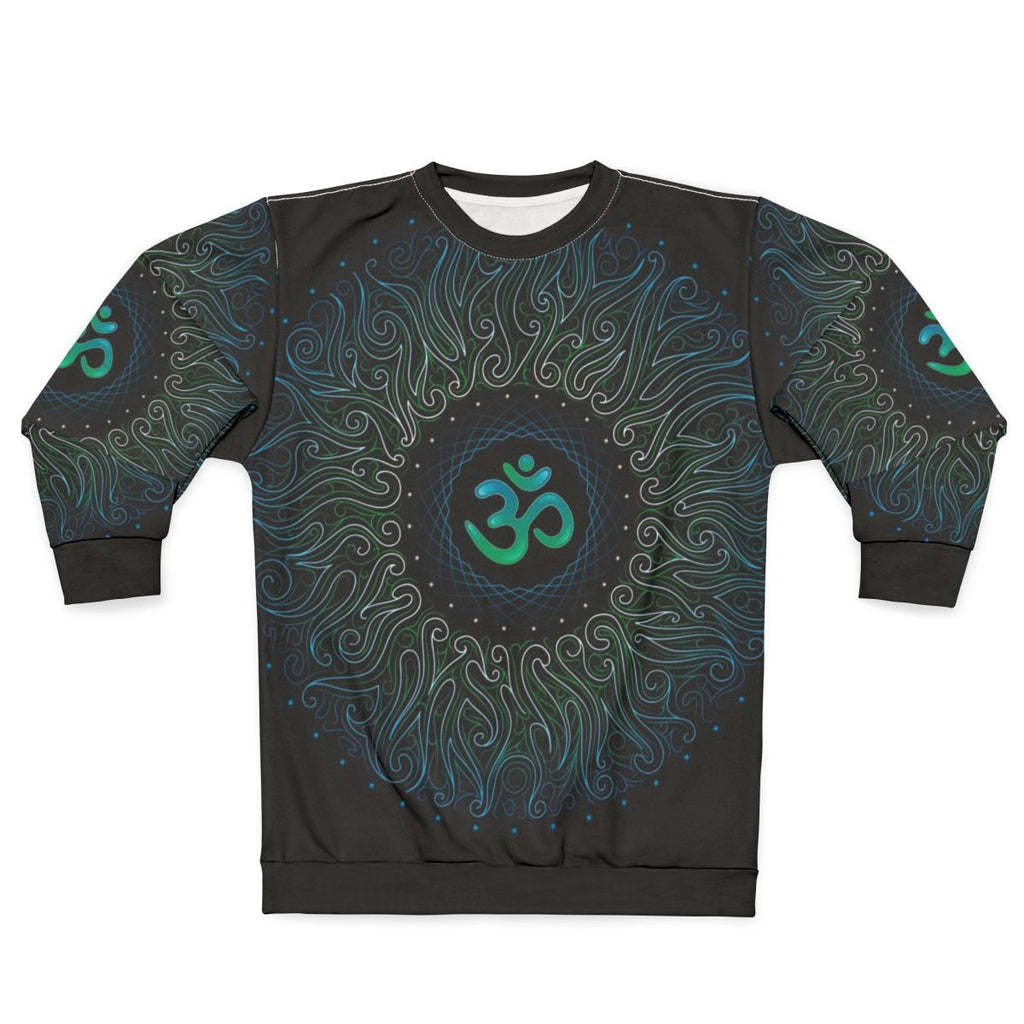 Pranava yoga om mandala sweatshirt with visionary art and sacred geometry