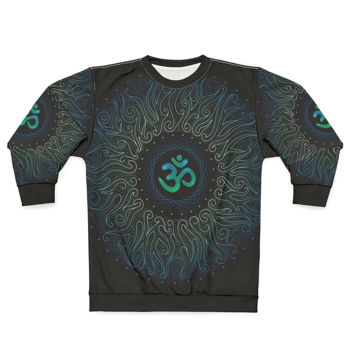 Pranava yoga om mandala sweatshirt with visionary art and sacred geometry
