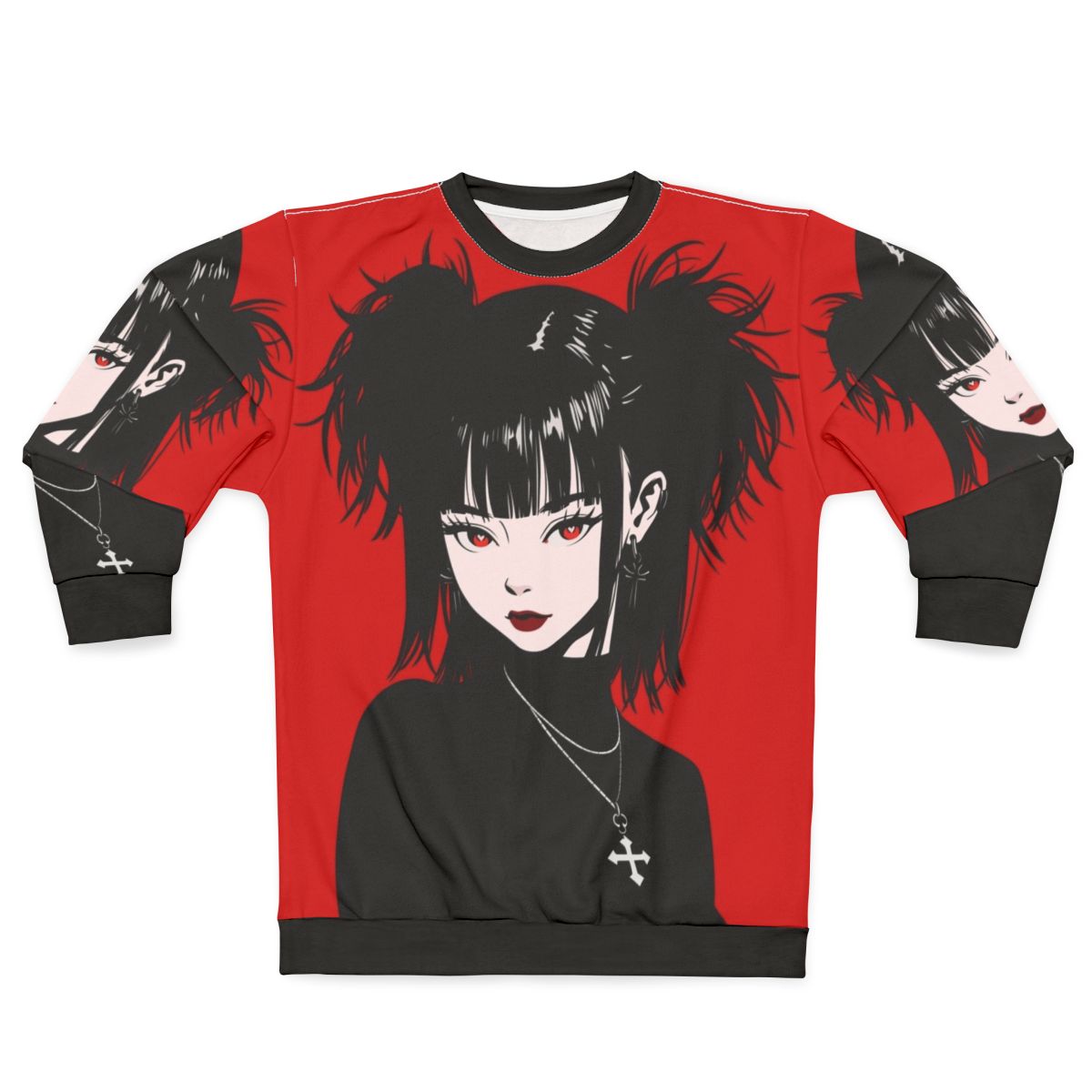 Anime-inspired goth girl sweatshirt with a dark, feminine design