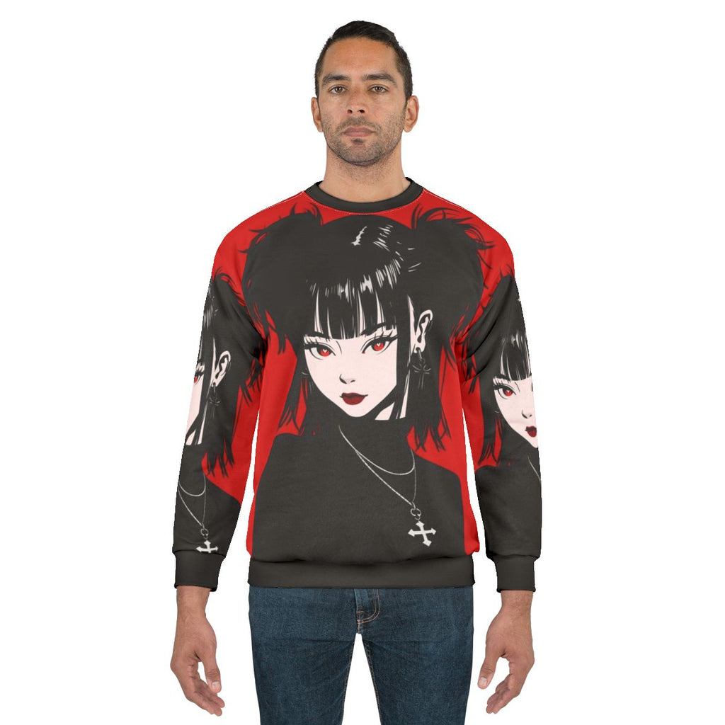 Anime-inspired goth girl sweatshirt with a dark, feminine design