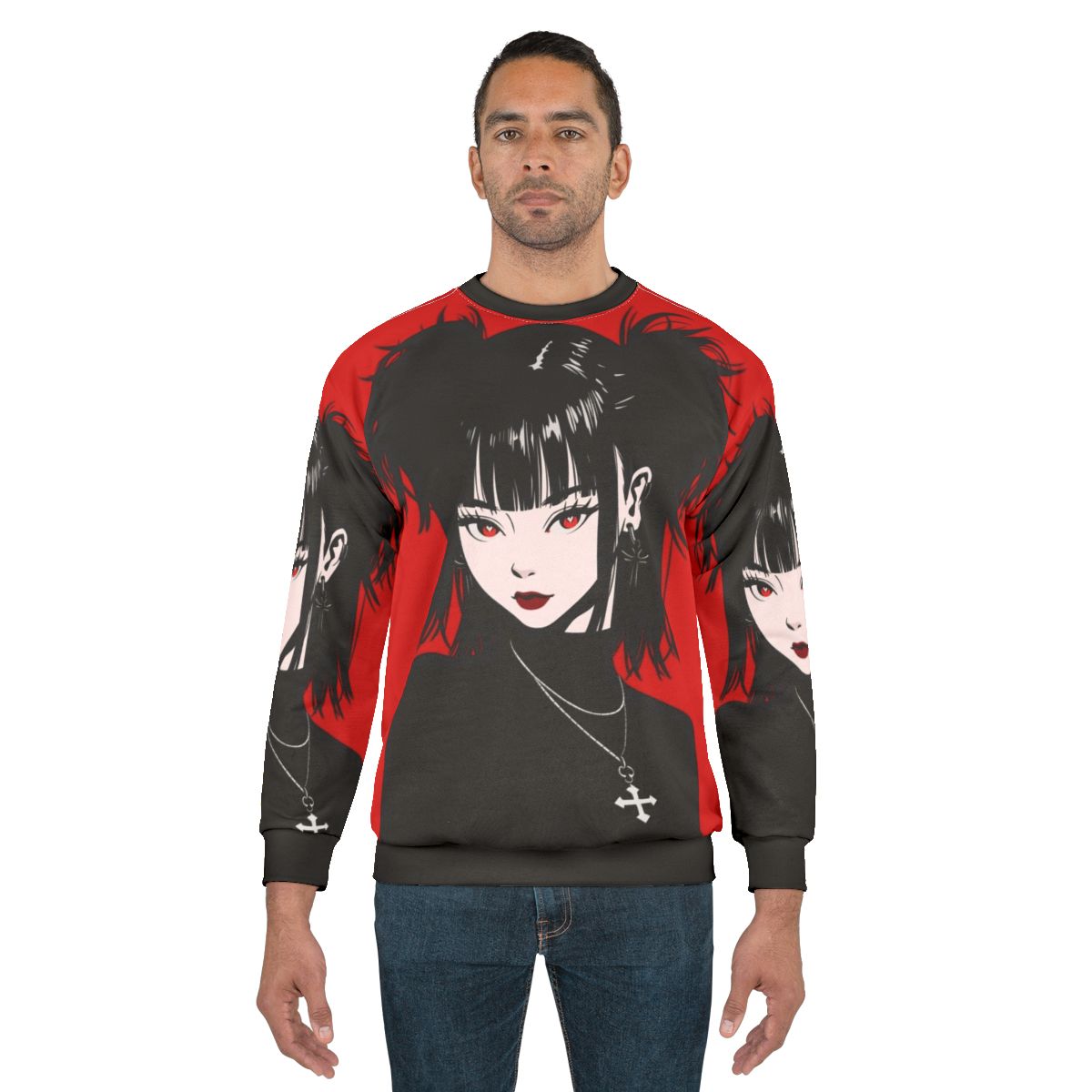 Anime-inspired goth girl sweatshirt with a dark, feminine design