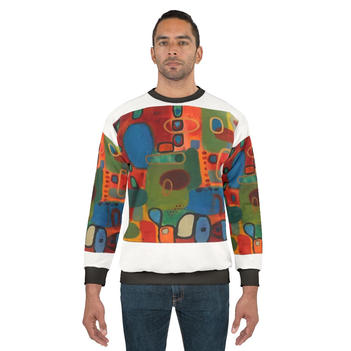 Primitive Sweatshirt with Colorful Abstract Art and Geometric Shapes