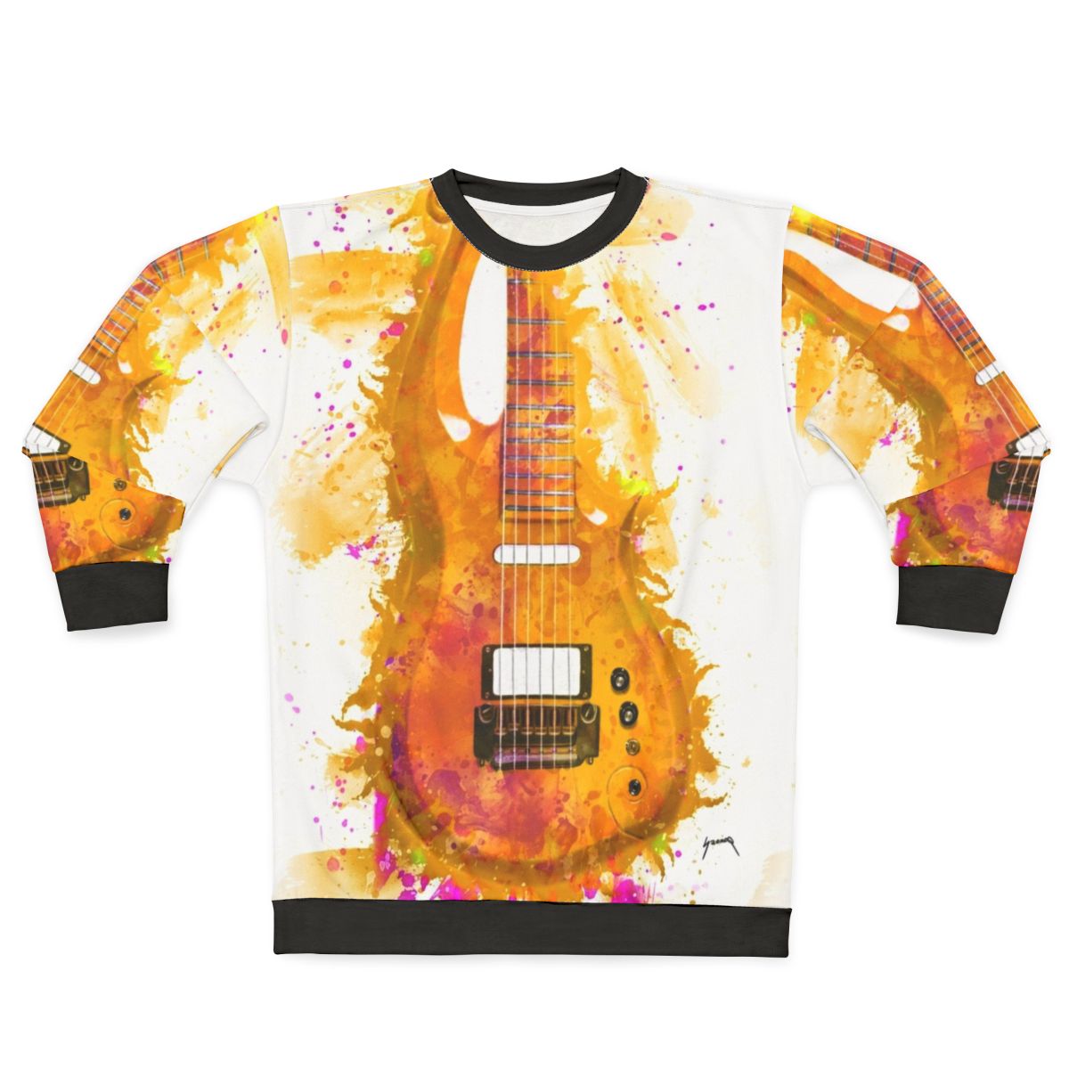 Prince-inspired electric guitar watercolor sweatshirt