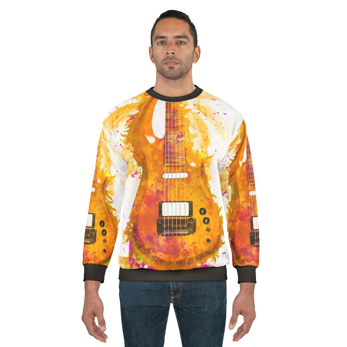 Prince-inspired electric guitar watercolor sweatshirt