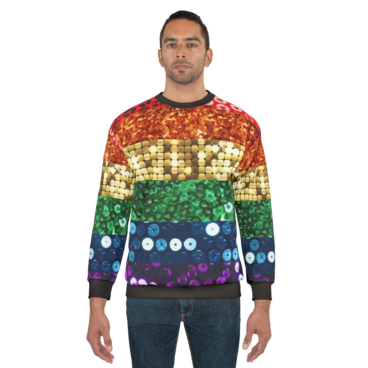 Sequin Pride Flag Sweatshirt with Rainbow Colors