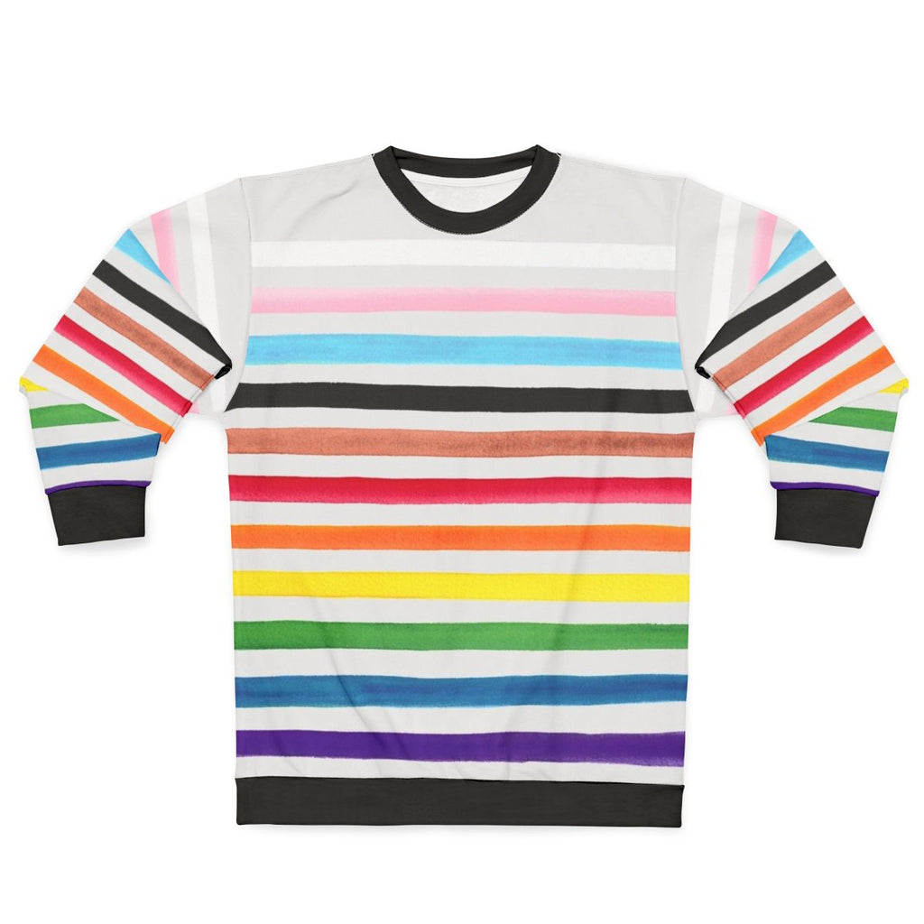 Progress Pride Stripes Sweatshirt featuring the inclusive LGBTQ+ pride flag