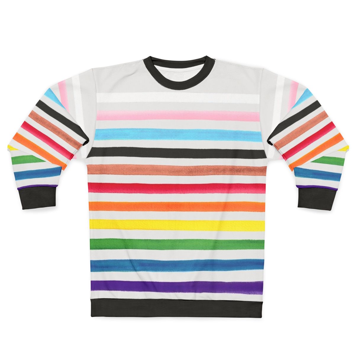 Progress Pride Stripes Sweatshirt featuring the inclusive LGBTQ+ pride flag