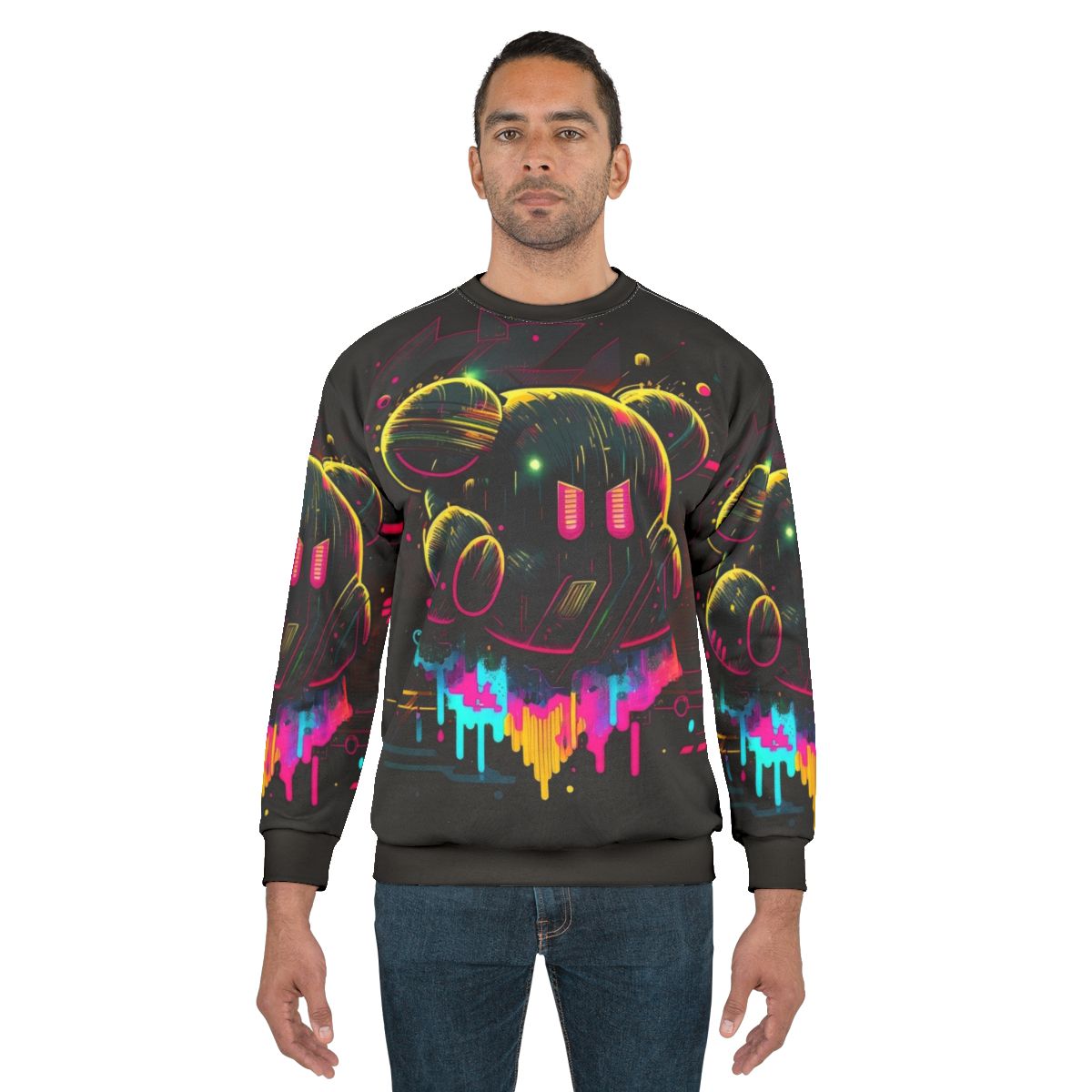 Psychedelic Kirby trippy sweatshirt with vibrant, hallucinogenic design