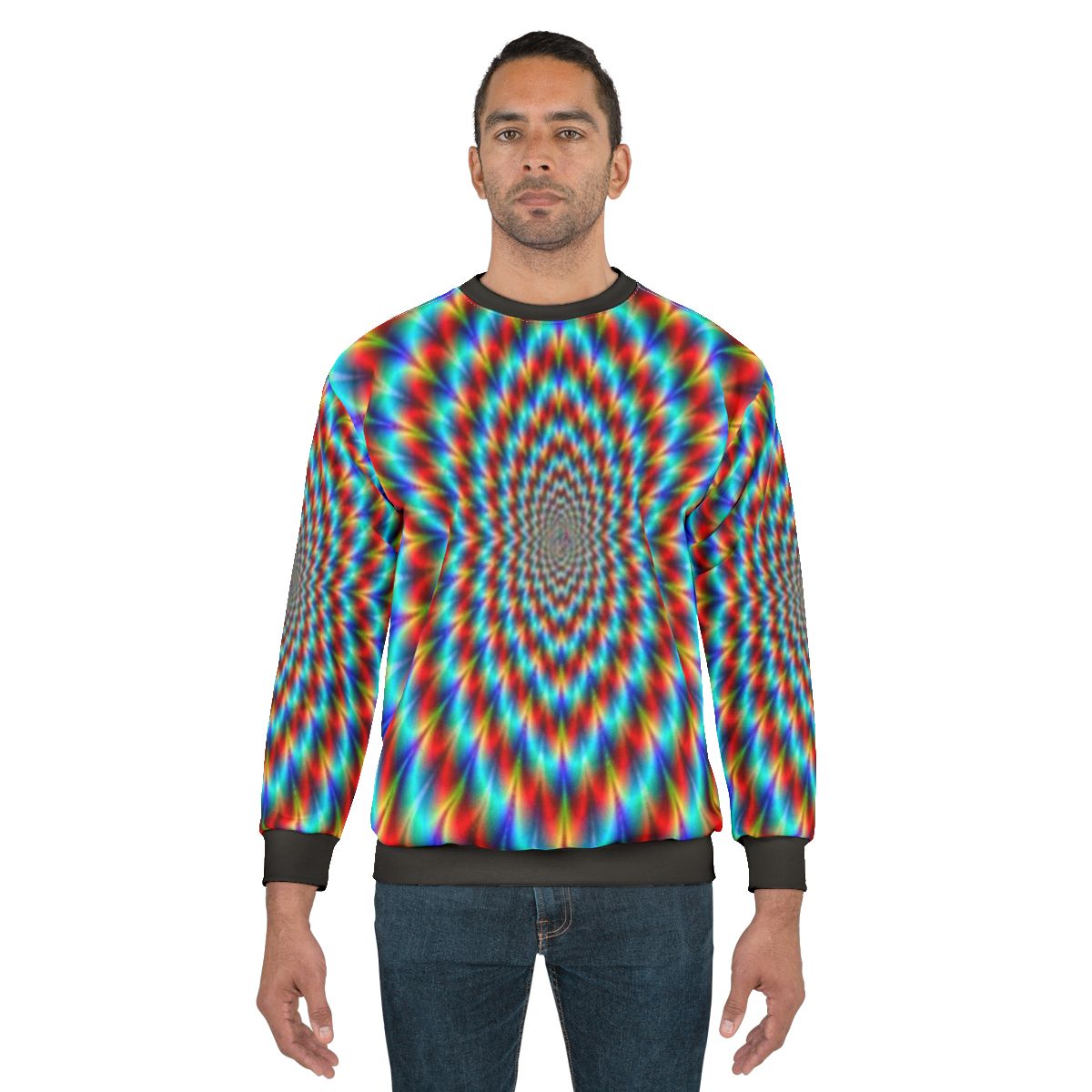 Psychedelic optical illusion rainbow pattern sweatshirt
