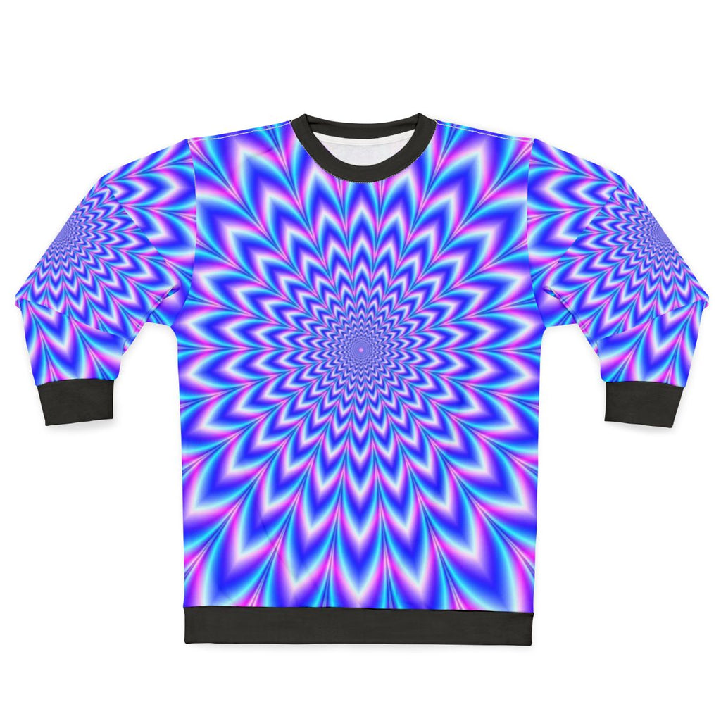 Psychedelic optical illusion sweatshirt in blue and pink