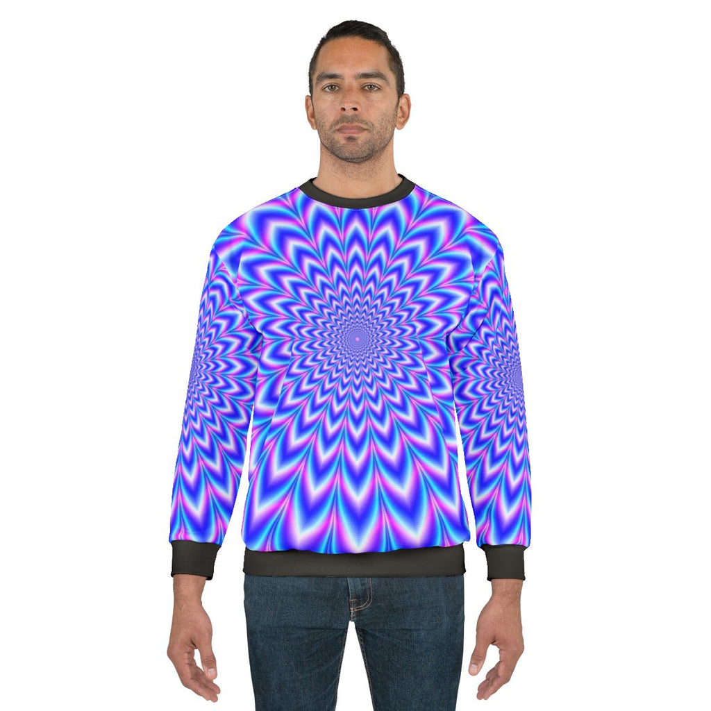Psychedelic optical illusion sweatshirt in blue and pink