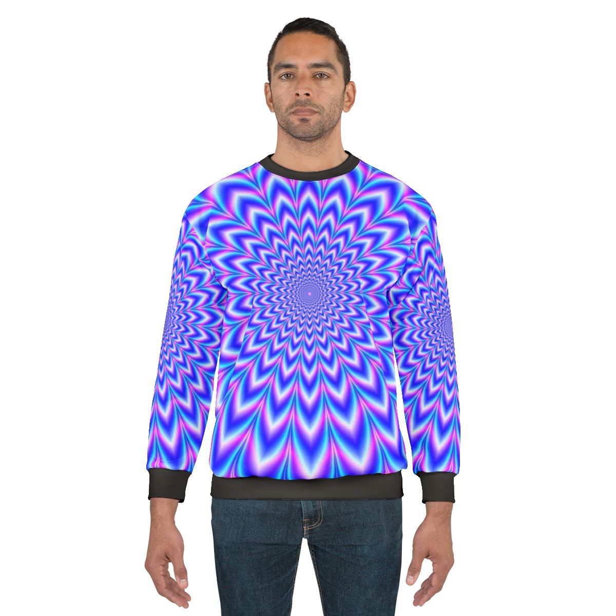 Psychedelic optical illusion sweatshirt in blue and pink