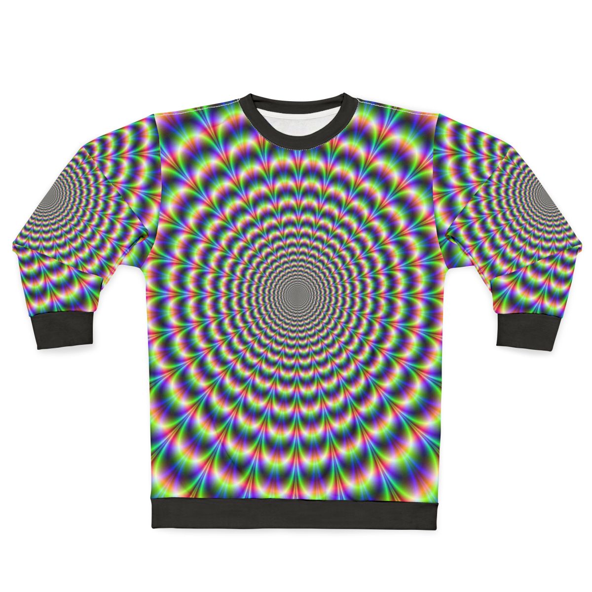 Psychedelic sweatshirt with optical illusion color explosion design