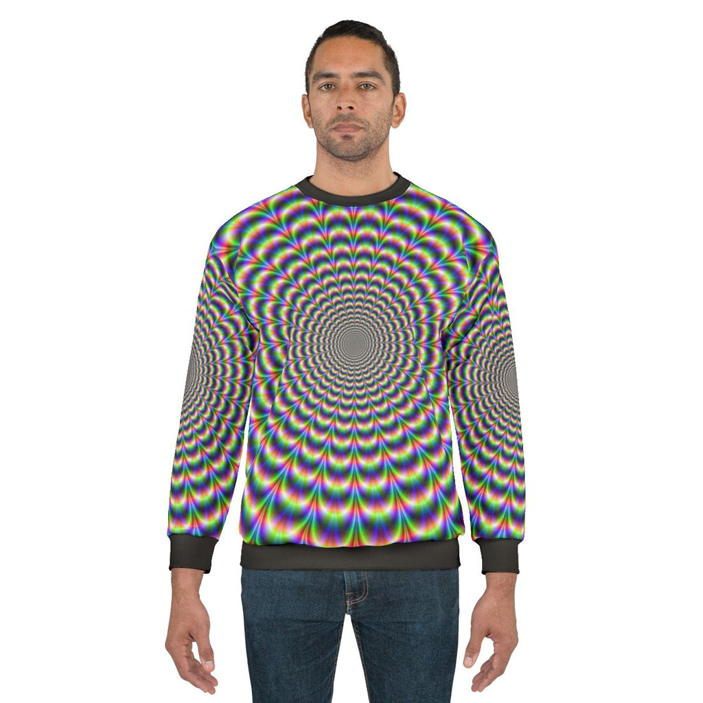 Psychedelic sweatshirt with optical illusion color explosion design