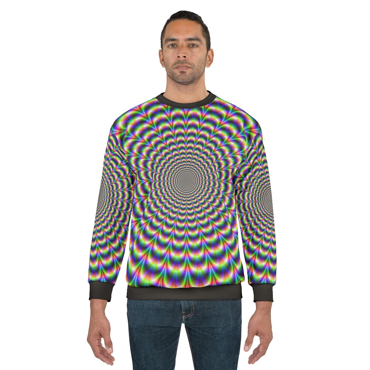 Psychedelic sweatshirt with optical illusion color explosion design