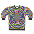 Psychedelic swirl pattern sweatshirt with vibrant, trippy graphics
